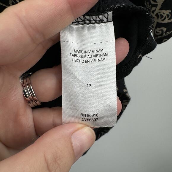 Lucky Brand Boho Print Keyhole Top Size 1X Black Multi Artsy Lightweight Viscose - Picture 6 of 9